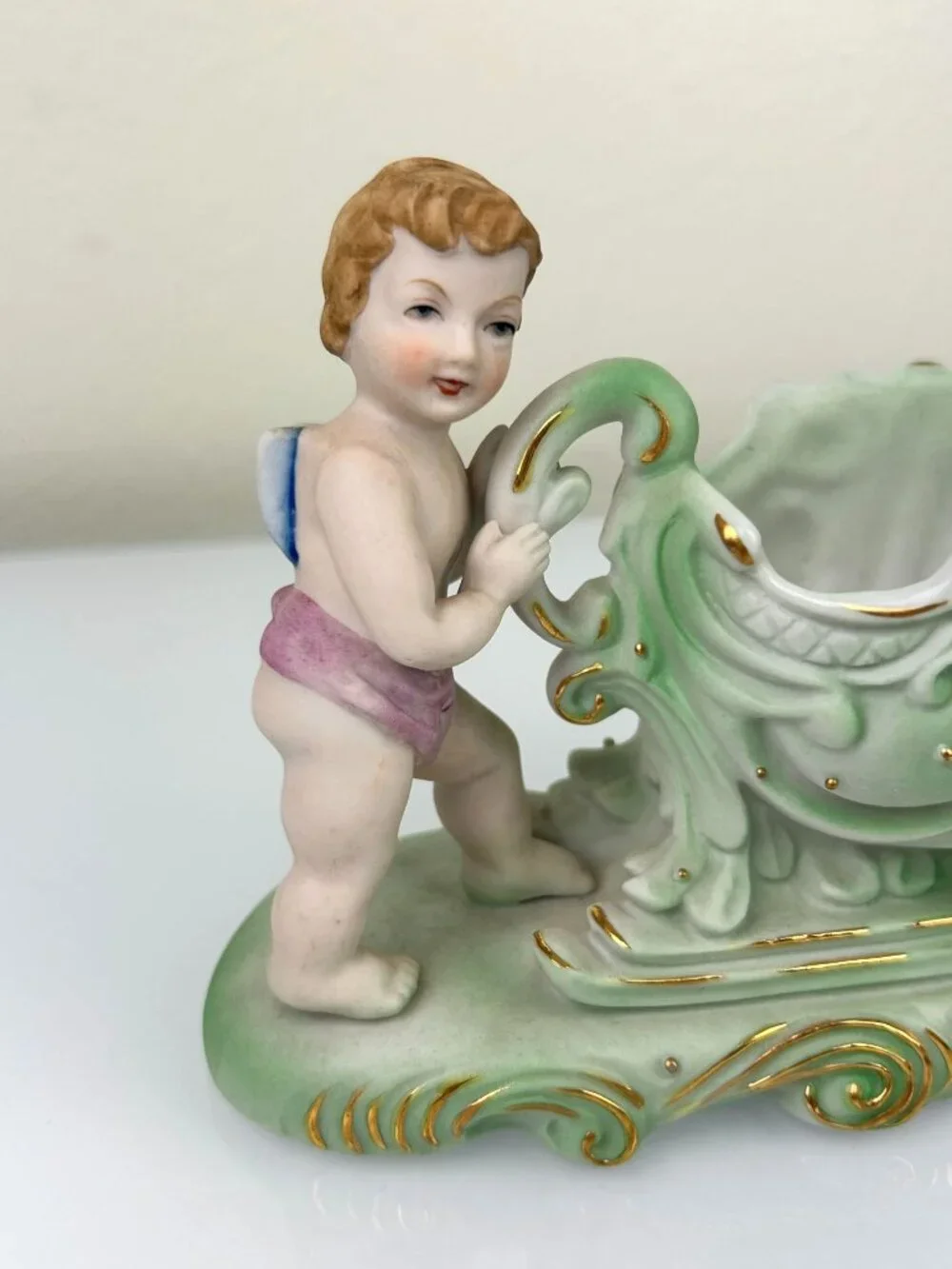 Occupied Japan Andrea Sadek Bisque Cherub Angel Sleigh Planter VTG Gift 1940s